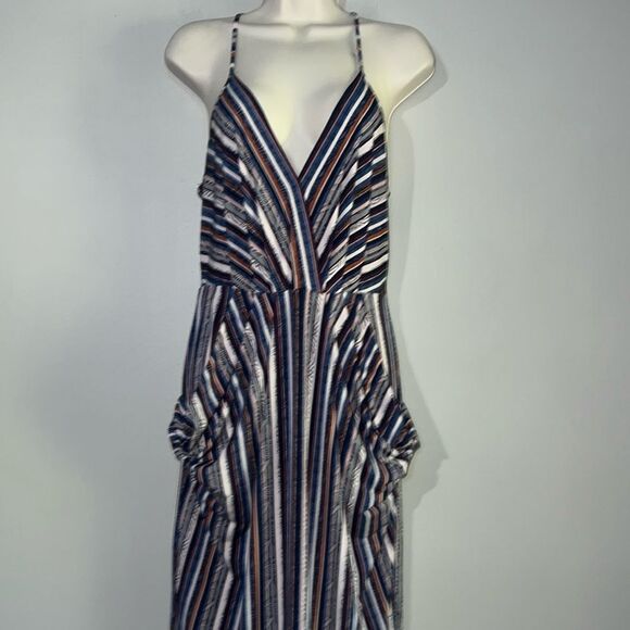 BCBGeneration Womens Striped Midi Dress Halter Slit Blue Stripe size Small - Picture 1 of 9